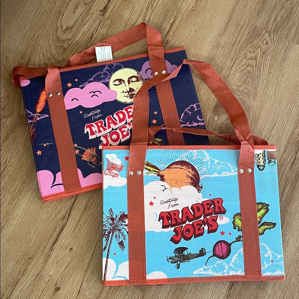 Trader Joe’s Collapsable Tote Bag 2 PACK Bundle NWT NEW Limited